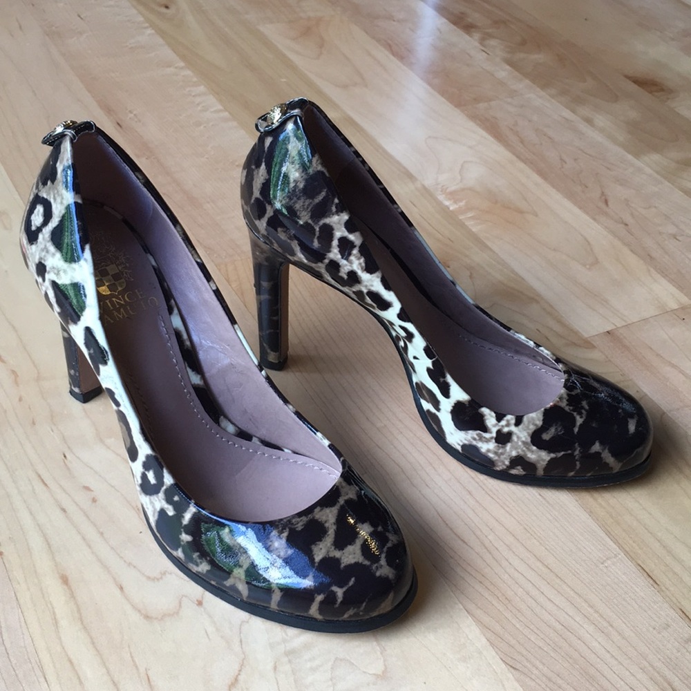 Vince Camuto leopard patent leather heels